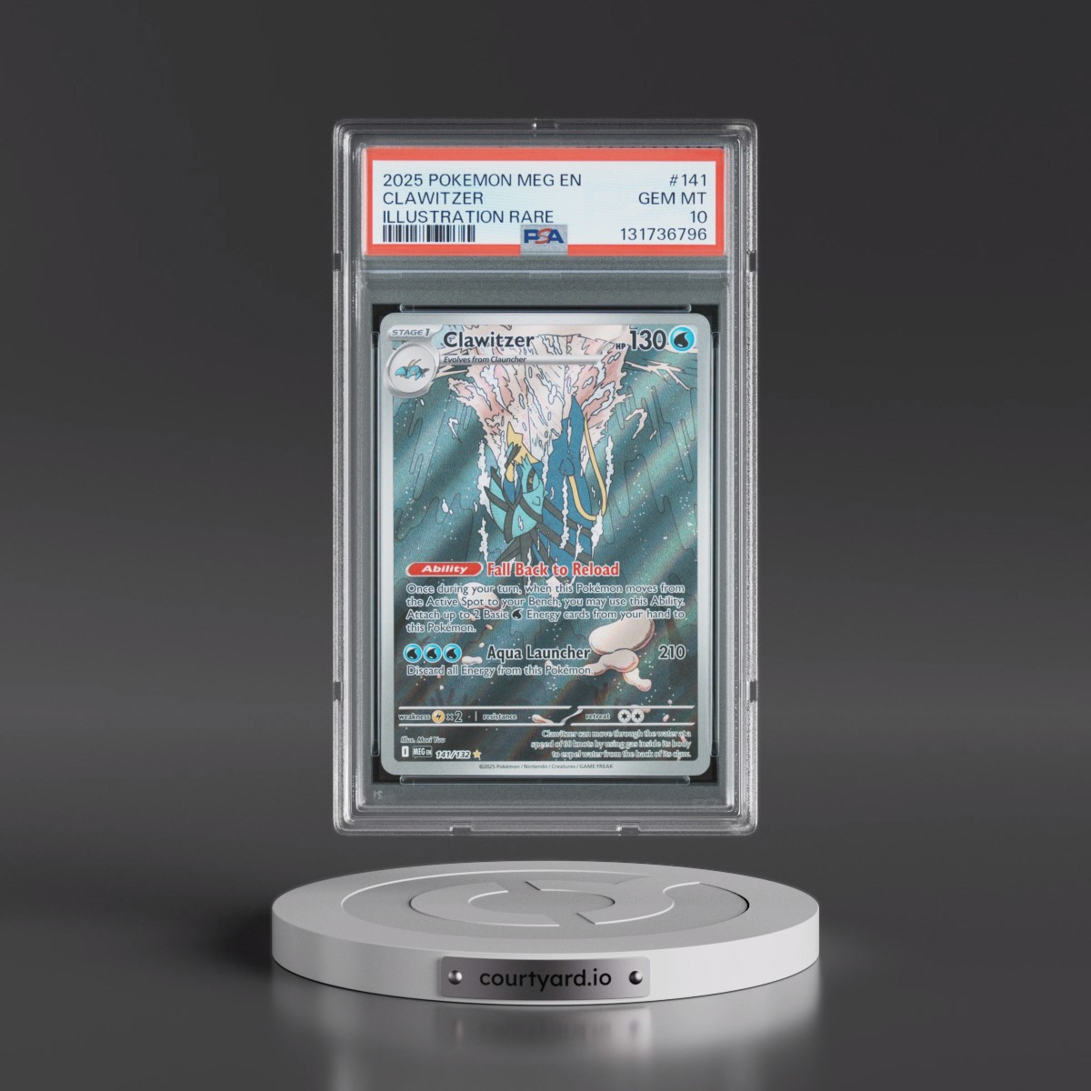 2025 Pokémon Meg EN-Mega Evolution #141 Clawitzer - Illustration Rare (PSA 10 GEM MINT)