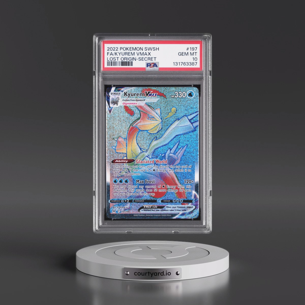 2022 Pokémon Sword & Shield Lost Origin #197 Kyurem Vmax - Full Art Secret (PSA 10 GEM MINT)