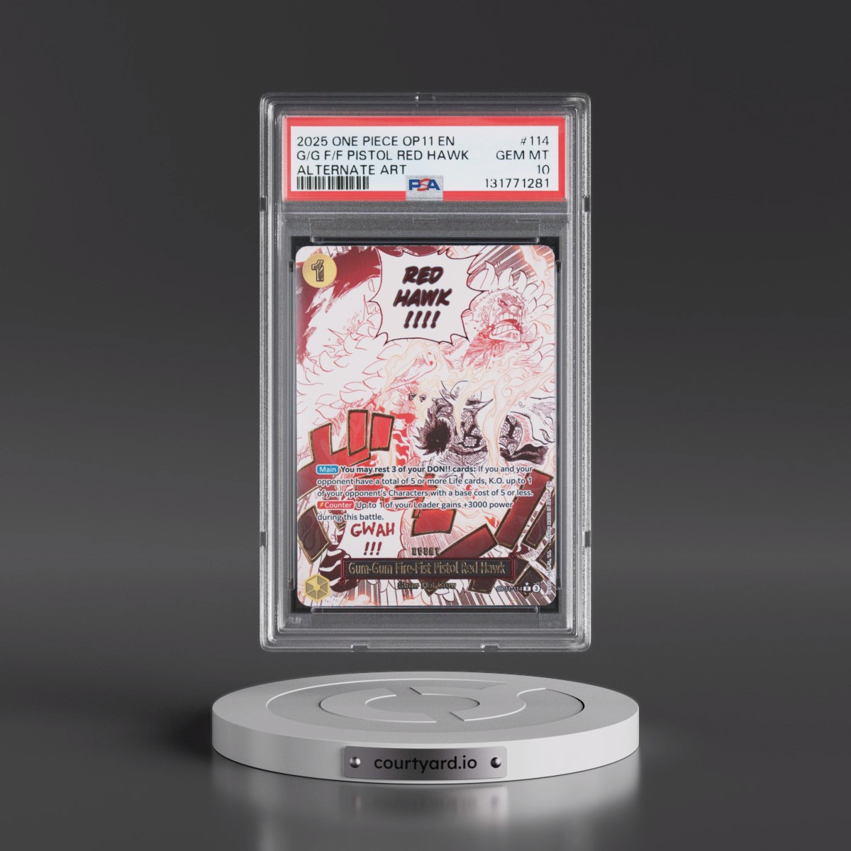 2025 One Piece OP11-A Fist of Divine Speed #114 Gum-Gum Fire-Fist Pistol Red Hawk - Alternate Art (PSA 10 GEM MINT)