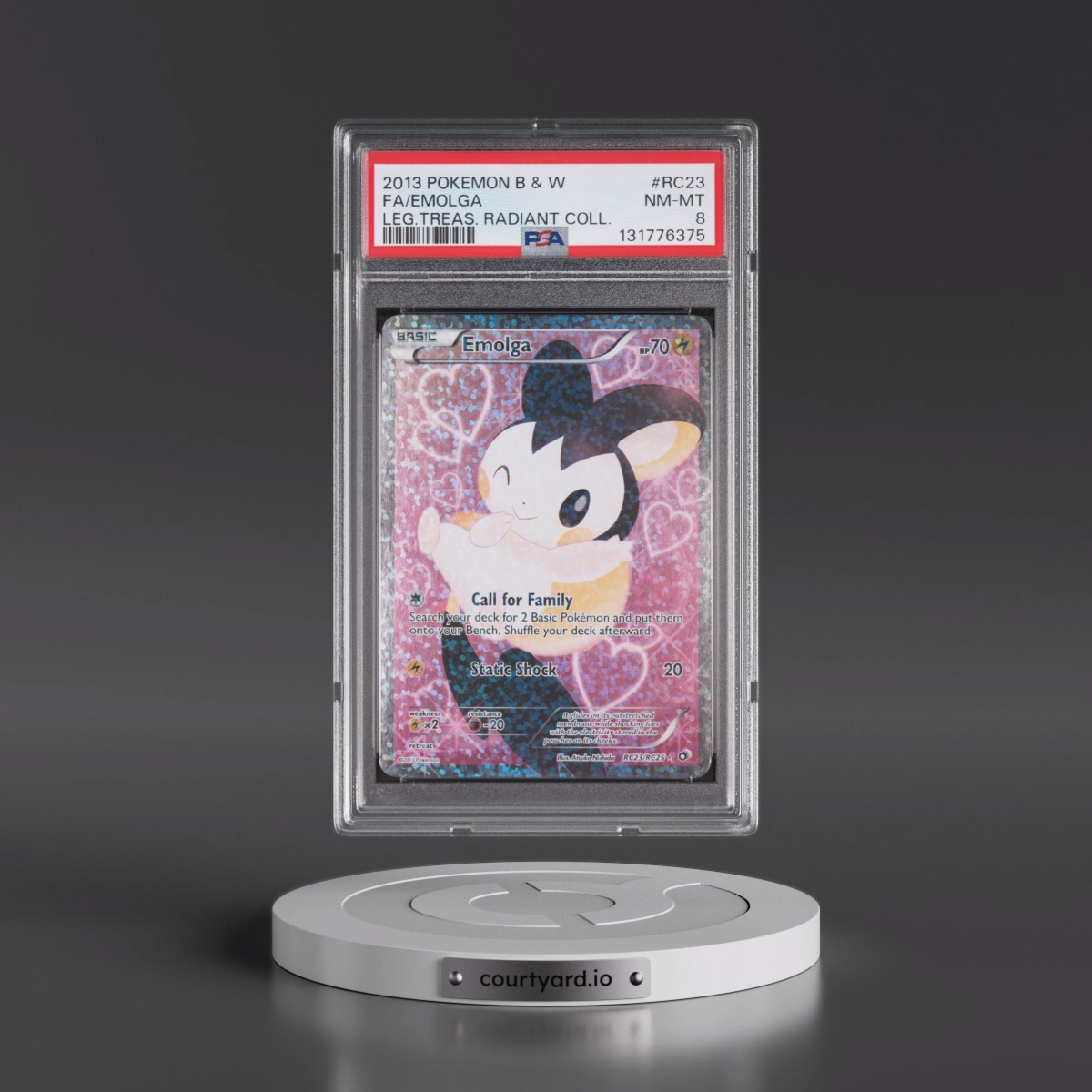 2013 Pokémon Black & White Legendary Treasures Radiant Collection #RC23 Emolga - Full Art (PSA 8 NM-MT)