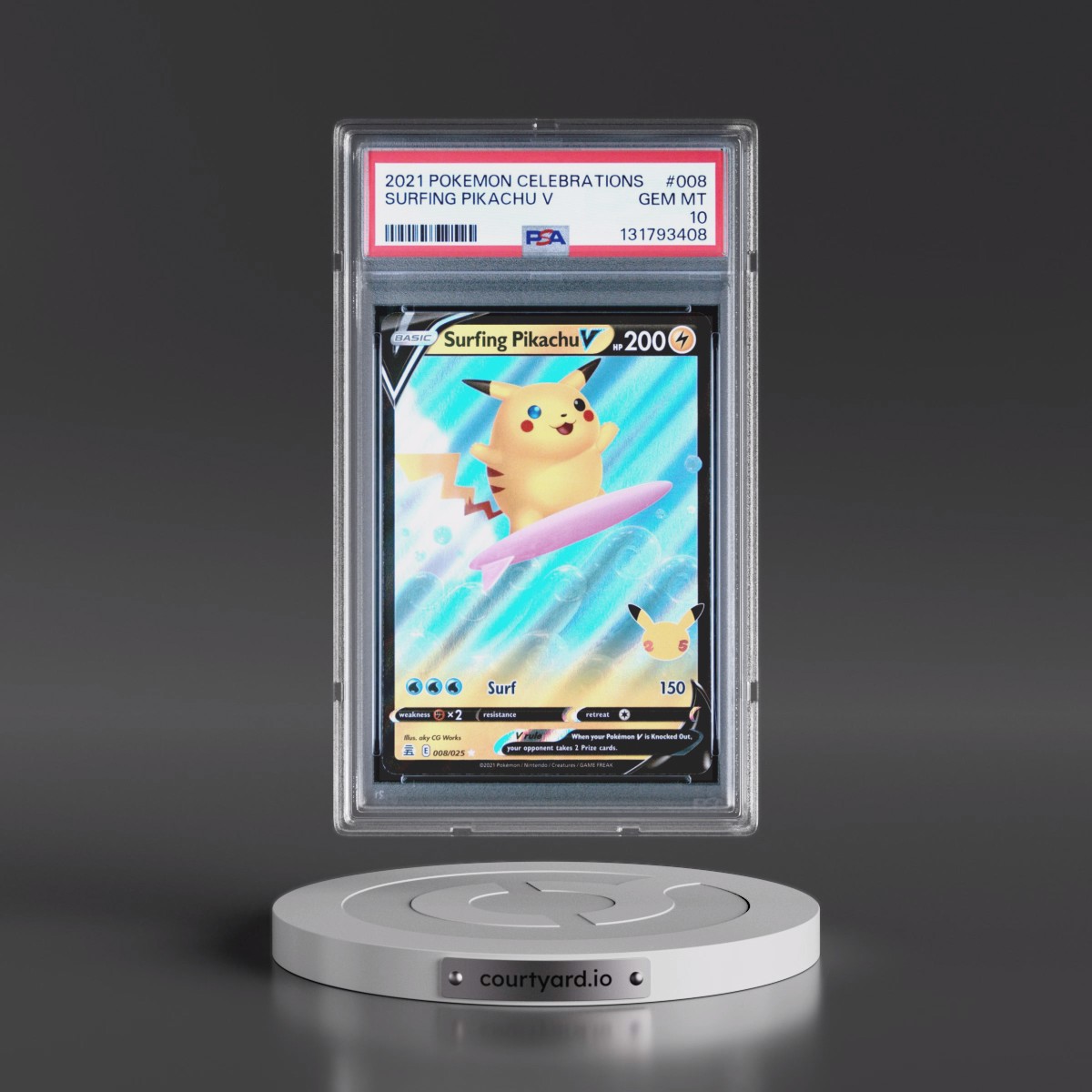 2021 Pokémon Celebrations #008 Surfing Pikachu V - Holo (PSA 10 GEM MINT)