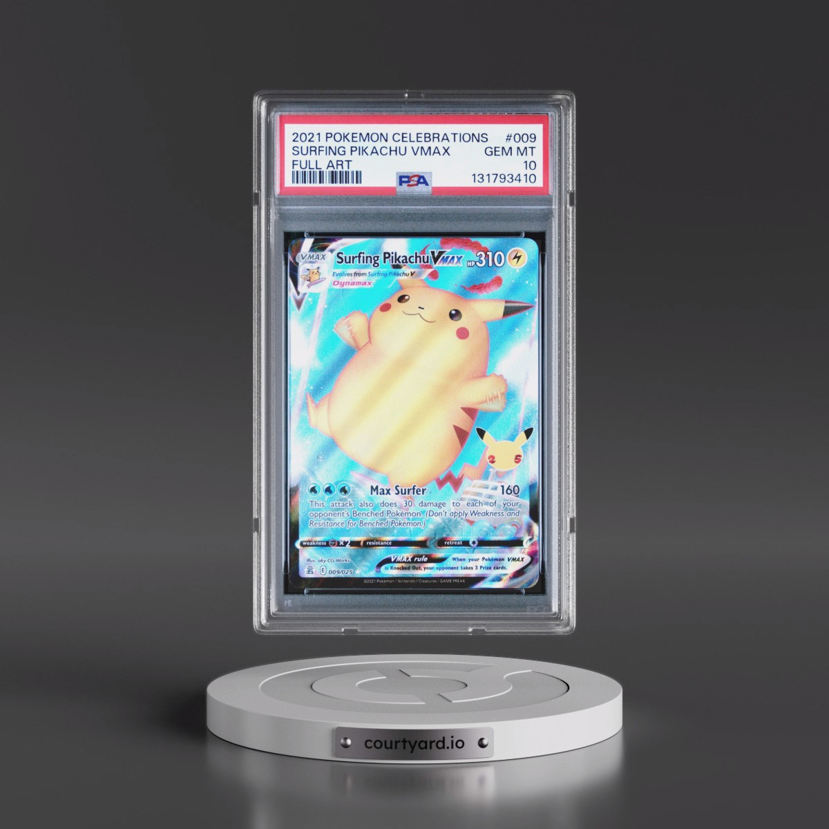 2021 Pokémon Celebrations #009 Surfing Pikachu Vmax - Full Art (PSA 10 GEM MINT)