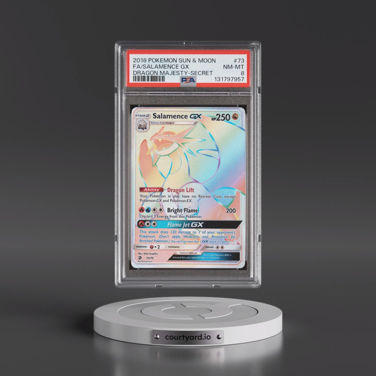 2018 Pokémon Sun & Moon Dragon Majesty #73 Salamence GX - Holo Full Art Secret (PSA 8 NM-MT)
