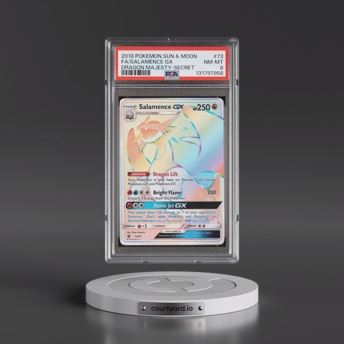 2018 Pokémon Sun & Moon Dragon Majesty #73 Salamence GX - Holo Full Art Secret (PSA 8 NM-MT)