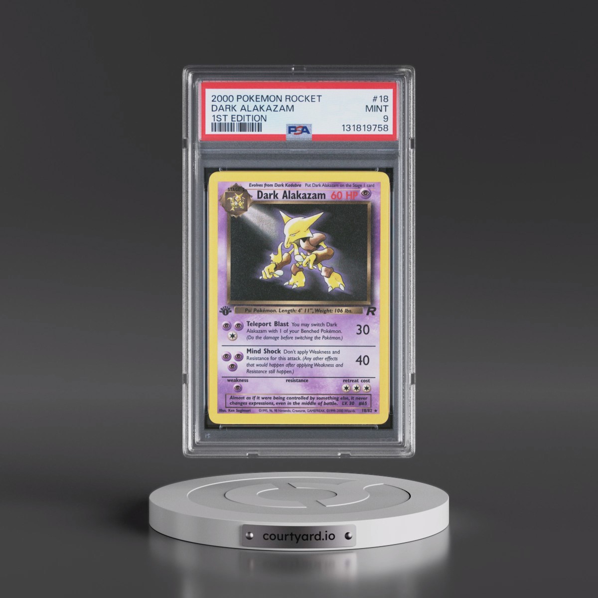 2000 Pokémon Rocket #18 Dark Alakazam - 1st Edition (PSA 9 MINT)