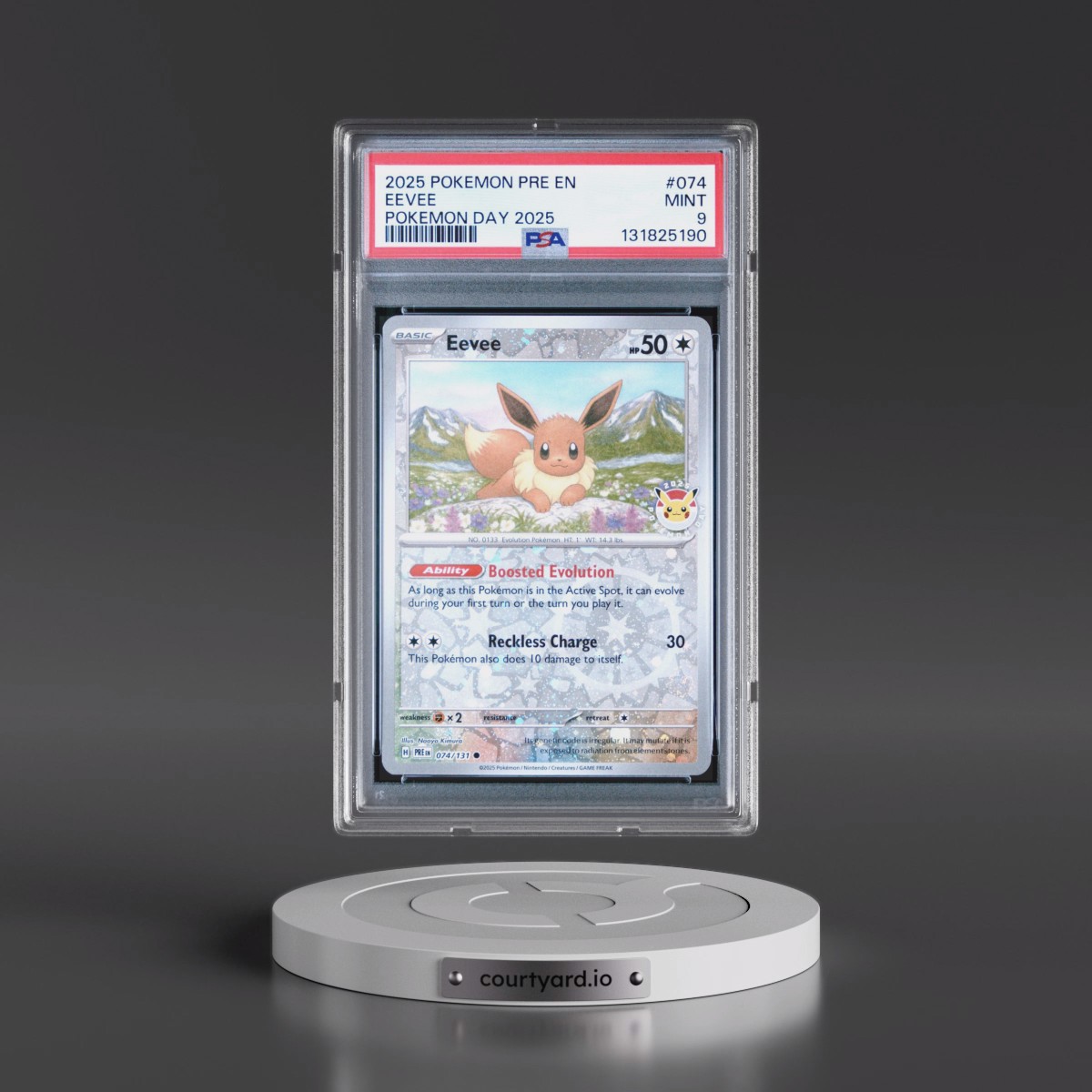 2025 Pokémon Pre EN-Prismatic Evolutions #074 Eevee - Pokemon Day 2025 (PSA 9 MINT)