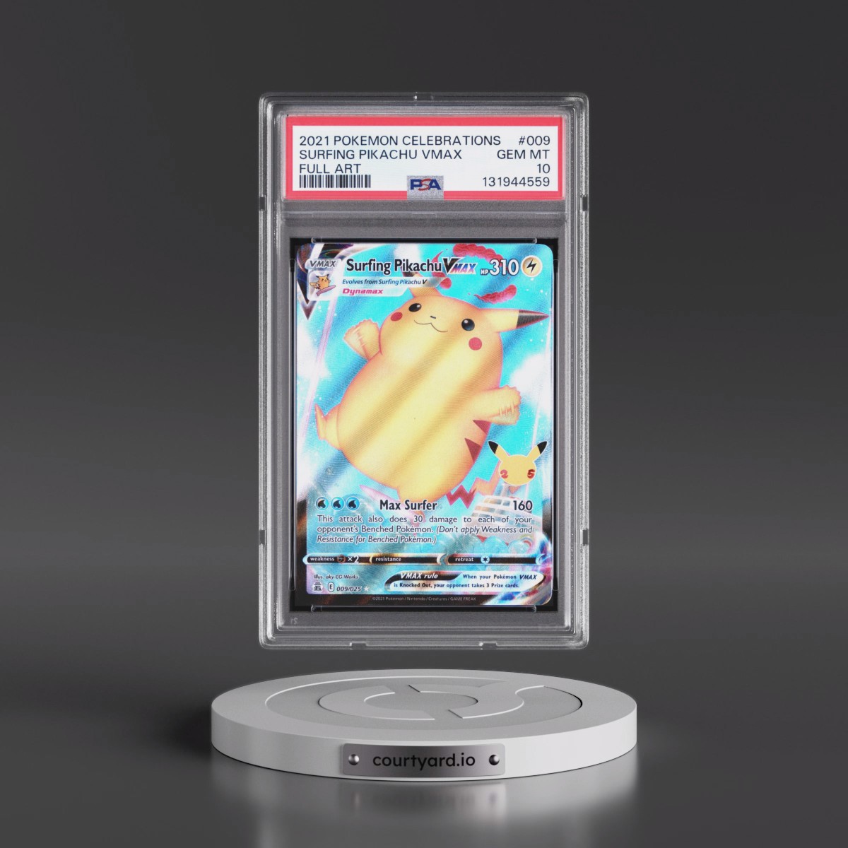 2021 Pokémon Celebrations #009 Surfing Pikachu Vmax - Full Art (PSA 10 GEM MINT)