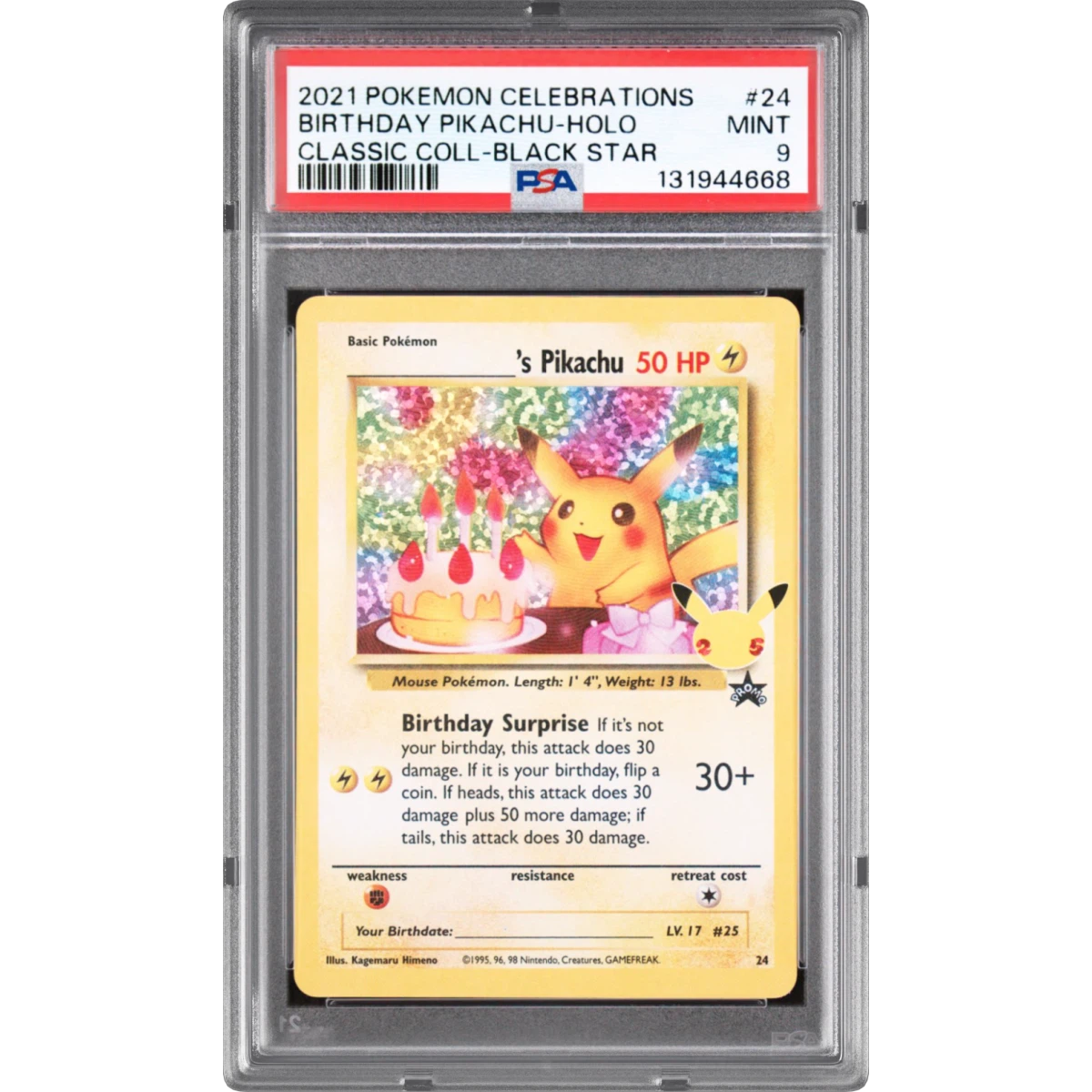 2021 Pokémon Celebrations Classic Collection #24 Birthday Pikachu - Holo (PSA 9 MINT)