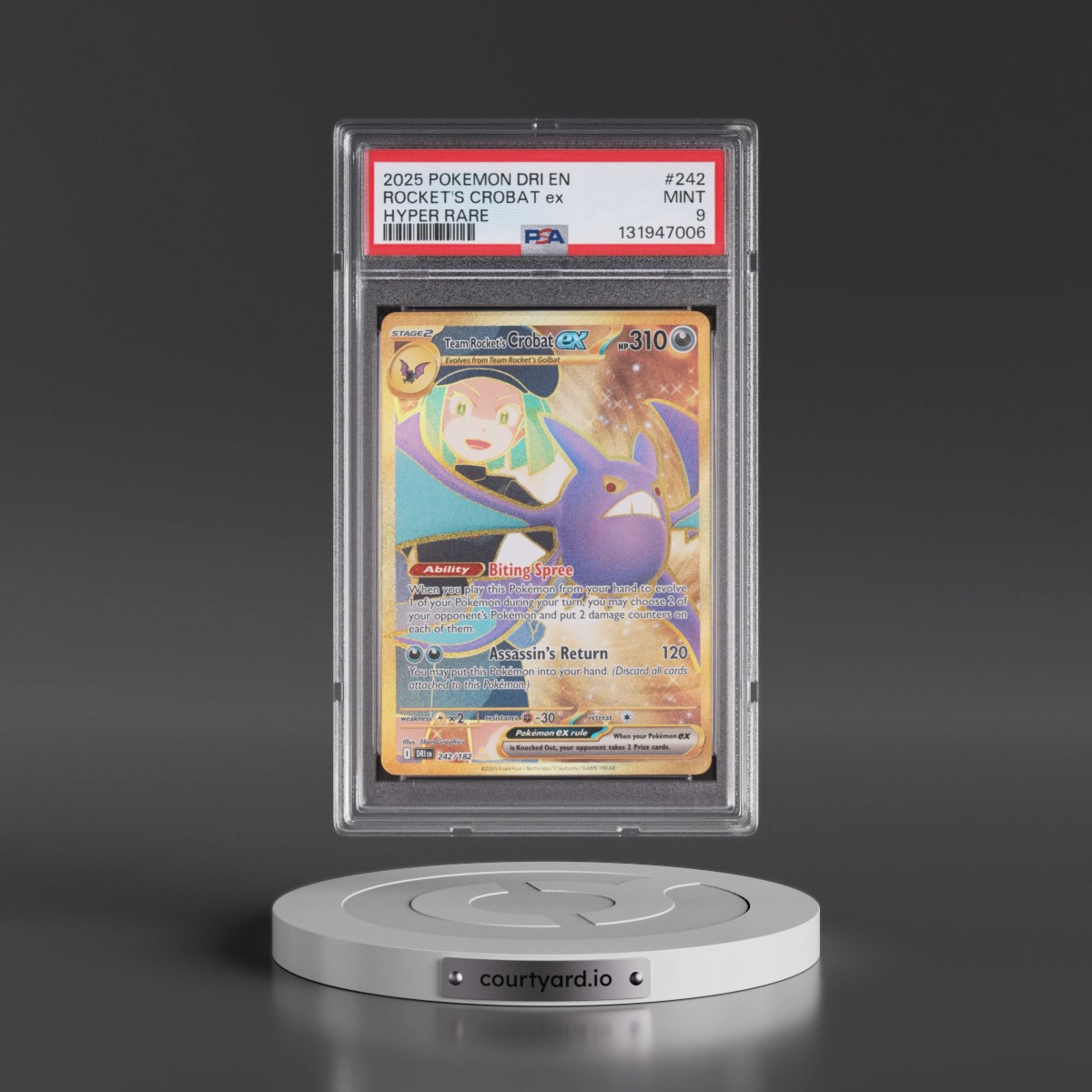2025 Pokémon Dri EN-Destined Rivals #242 Team Rocket's Crobat EX - Holo Hyper Rare (PSA 9 MINT)