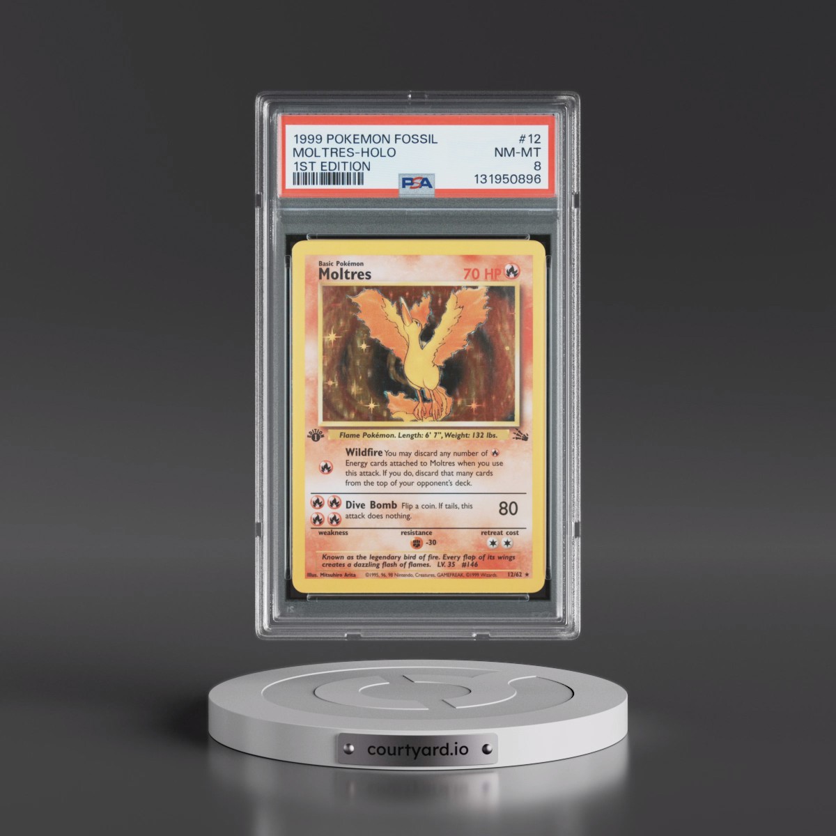 1999 Pokémon Fossil #12 Moltres - 1st Edition Holo (PSA 8 NM-MT)
