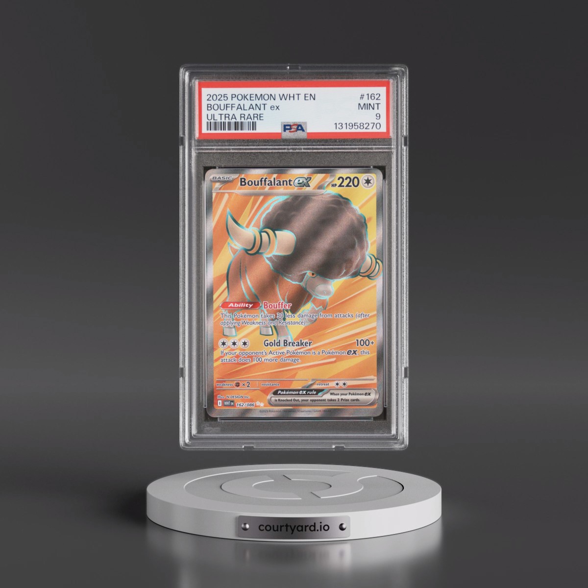 2025 Pokémon Wht EN-White Flare #162 Bouffalant EX - Holo Ultra Rare (PSA 9 MINT)