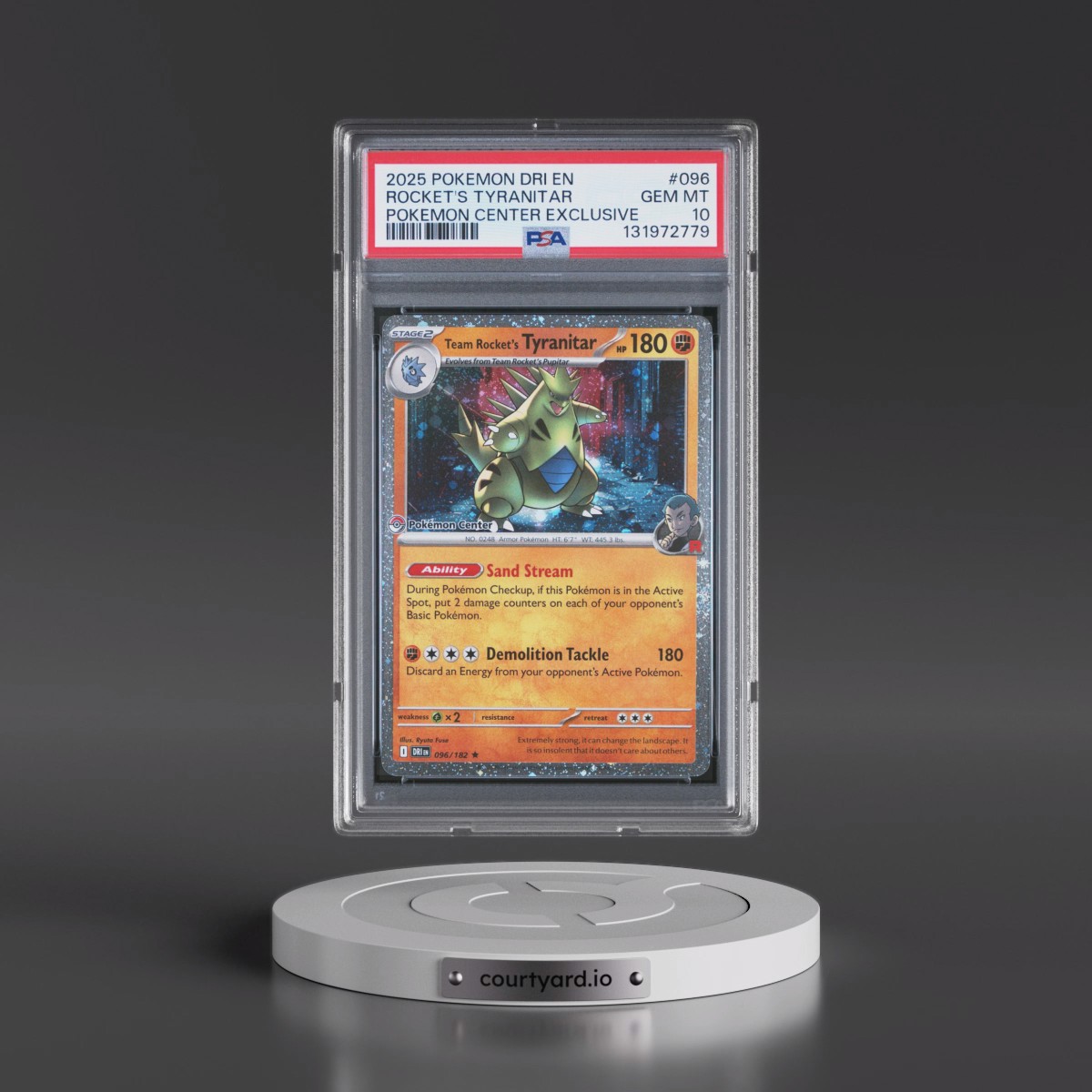 2025 Pokémon Dri EN-Destined Rivals #096 Team Rocket's Tyranitar - Pokemon Center Exclusive (PSA 10 GEM MINT)