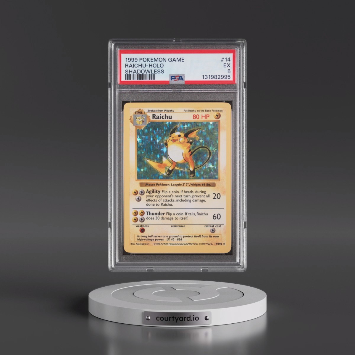 1999 Pokémon Game #14 Raichu - Holo Shadowless (PSA 5 EX)