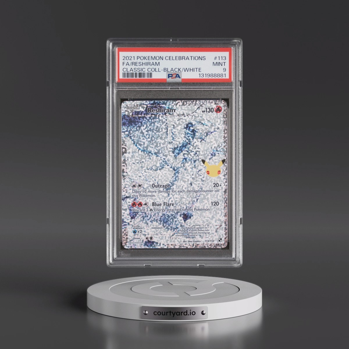 2021 Pokémon Celebrations Classic Collection #113 Reshiram - Full Art (PSA 9 MINT)