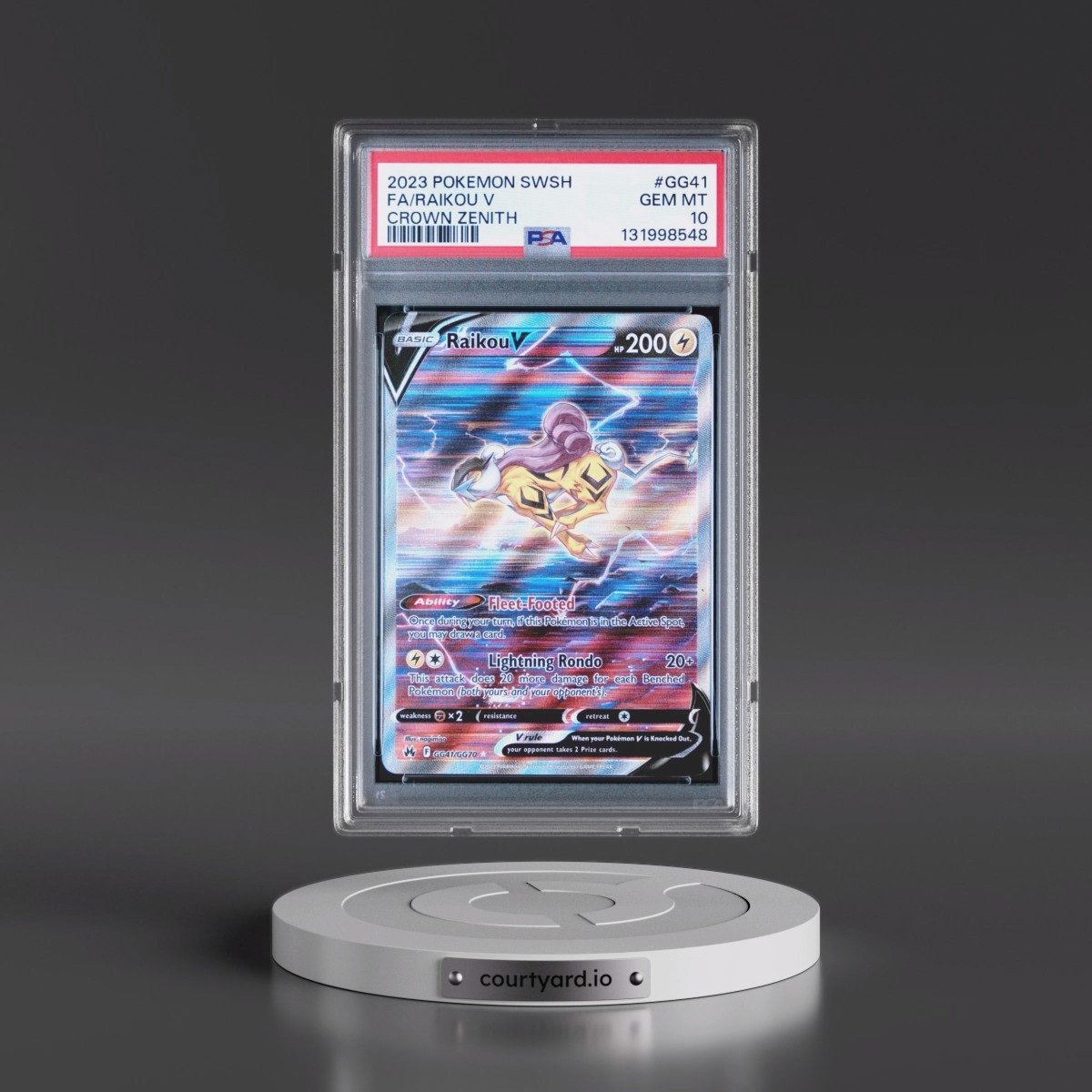 2023 Pokémon Sword and Shield Crown Zenith #GG41 Raikou V - Holo Full Art (PSA 10 GEM MINT)