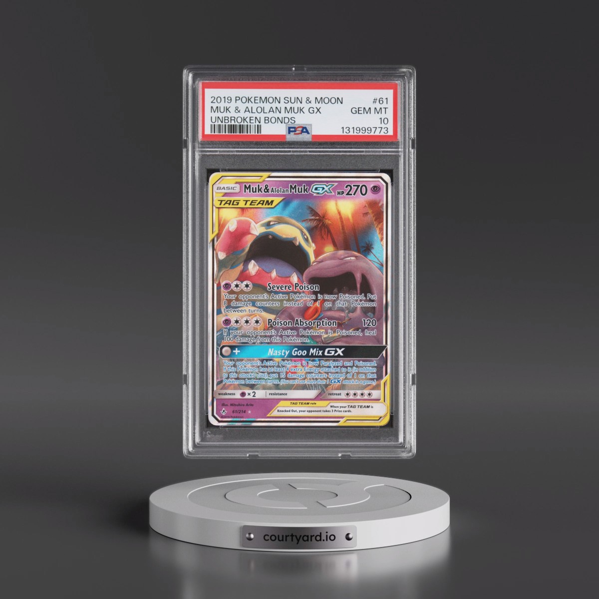 2019 Pokémon Sun & Moon Unbroken Bonds #61 Muk & Alolan Muk GX - Holo (PSA 10 GEM MINT)
