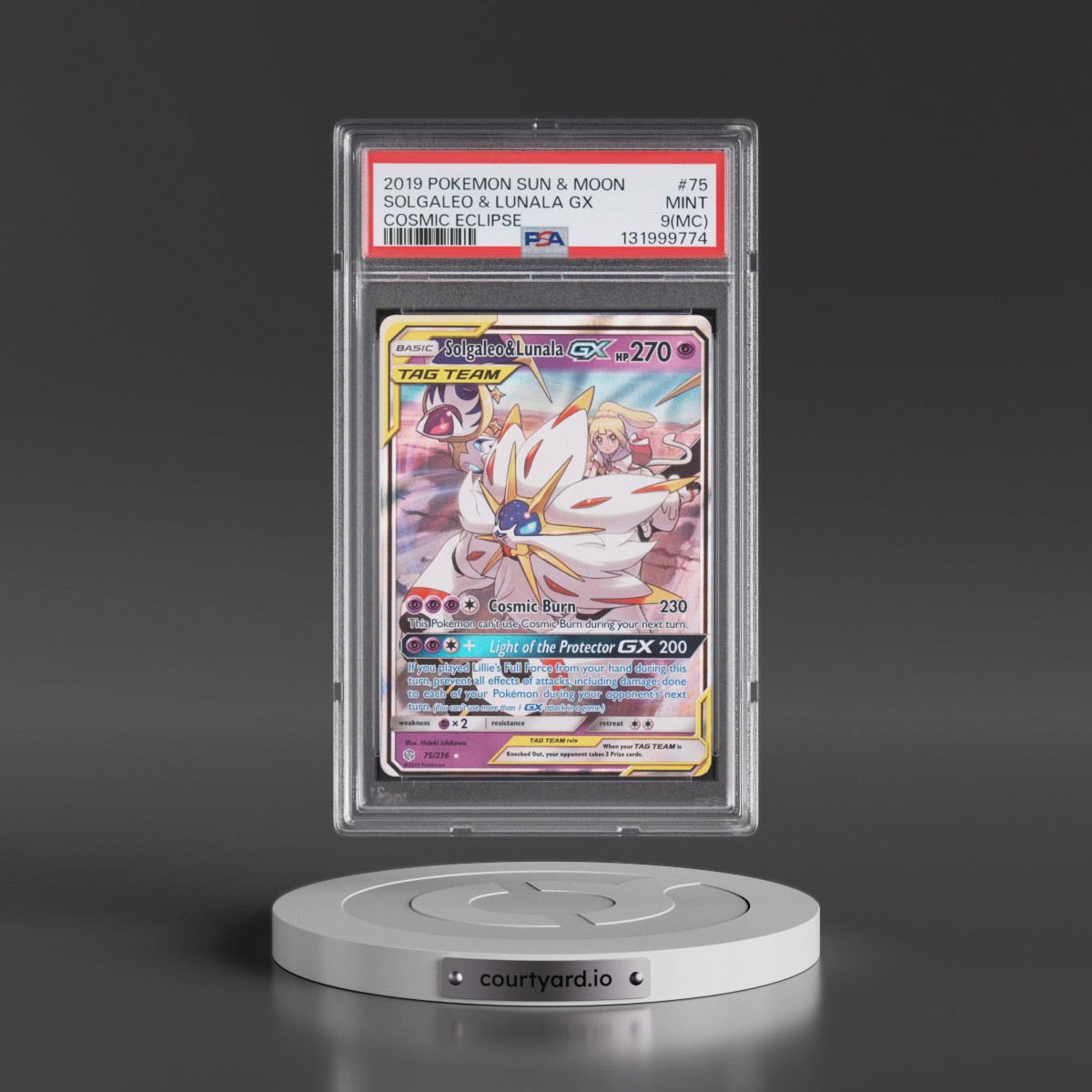 2019 Pokémon Sun & Moon Cosmic Eclipse #75 Solgaleo & Lunala GX - Holo (PSA 9 MINT)