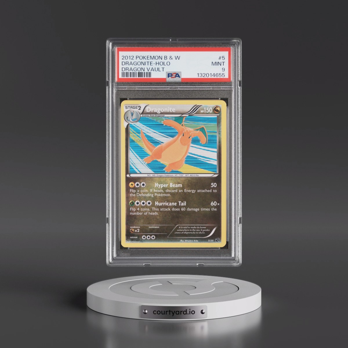 2012 Pokémon Black & White Dragon Vault #5 Dragonite - Holo (PSA 9 MINT)