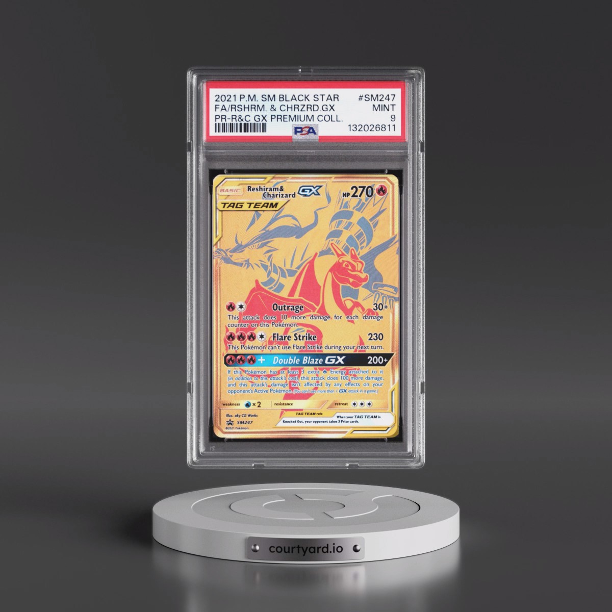 2021 Pokémon SM Black Star Promo #SM247 Reshiram & Charizard GX - Holo Full Art Reshiram & Charizard GX Premium Collection (PSA 9 MINT)