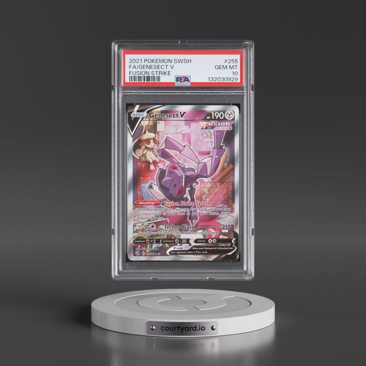 2021 Pokémon Sword & Shield Fusion Strike #255 Genesect V - Holo Full Art (PSA 10 GEM MINT)
