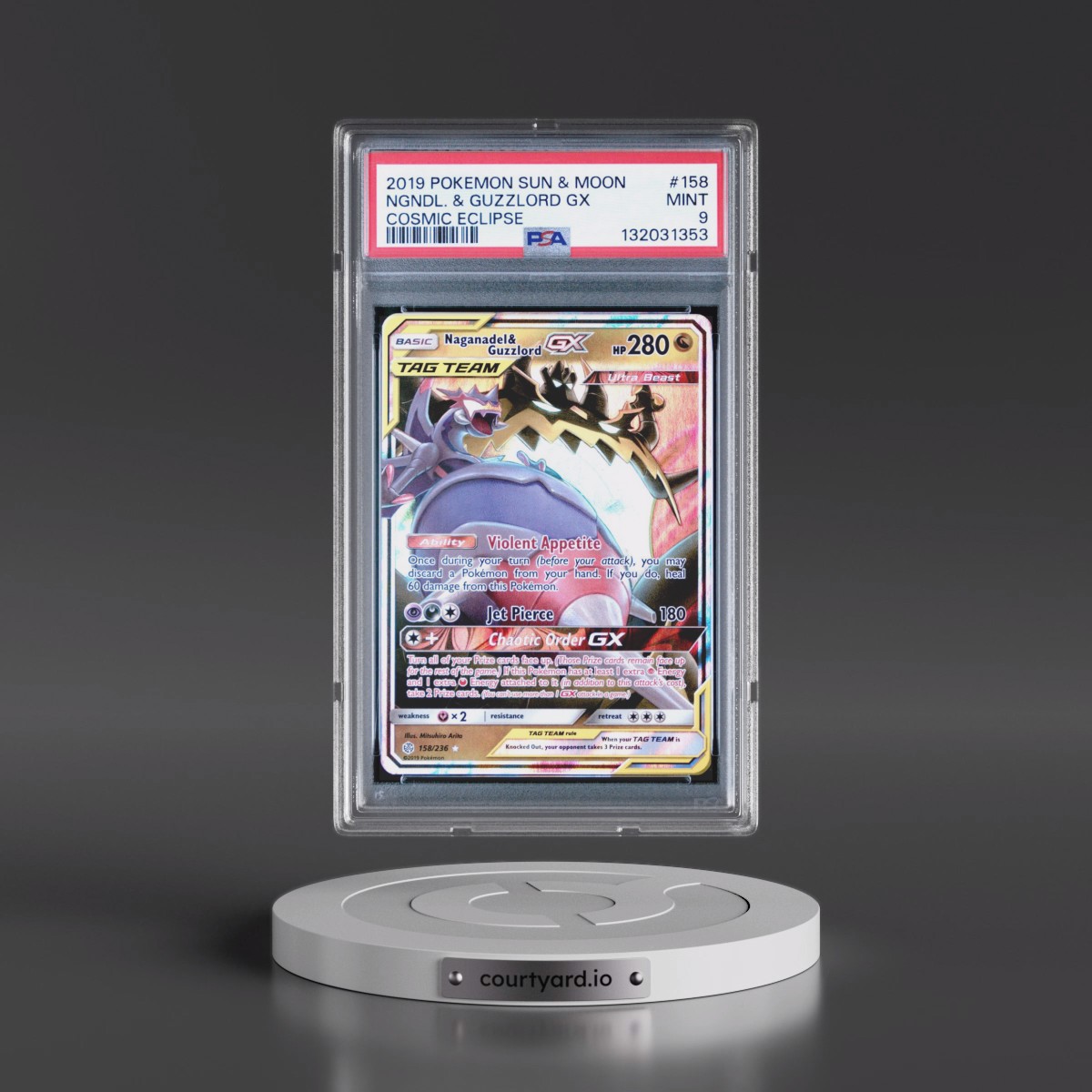 2019 Pokémon Sun & Moon Cosmic Eclipse #158 Naganadel & Guzzlord GX - Holo (PSA 9 MINT)