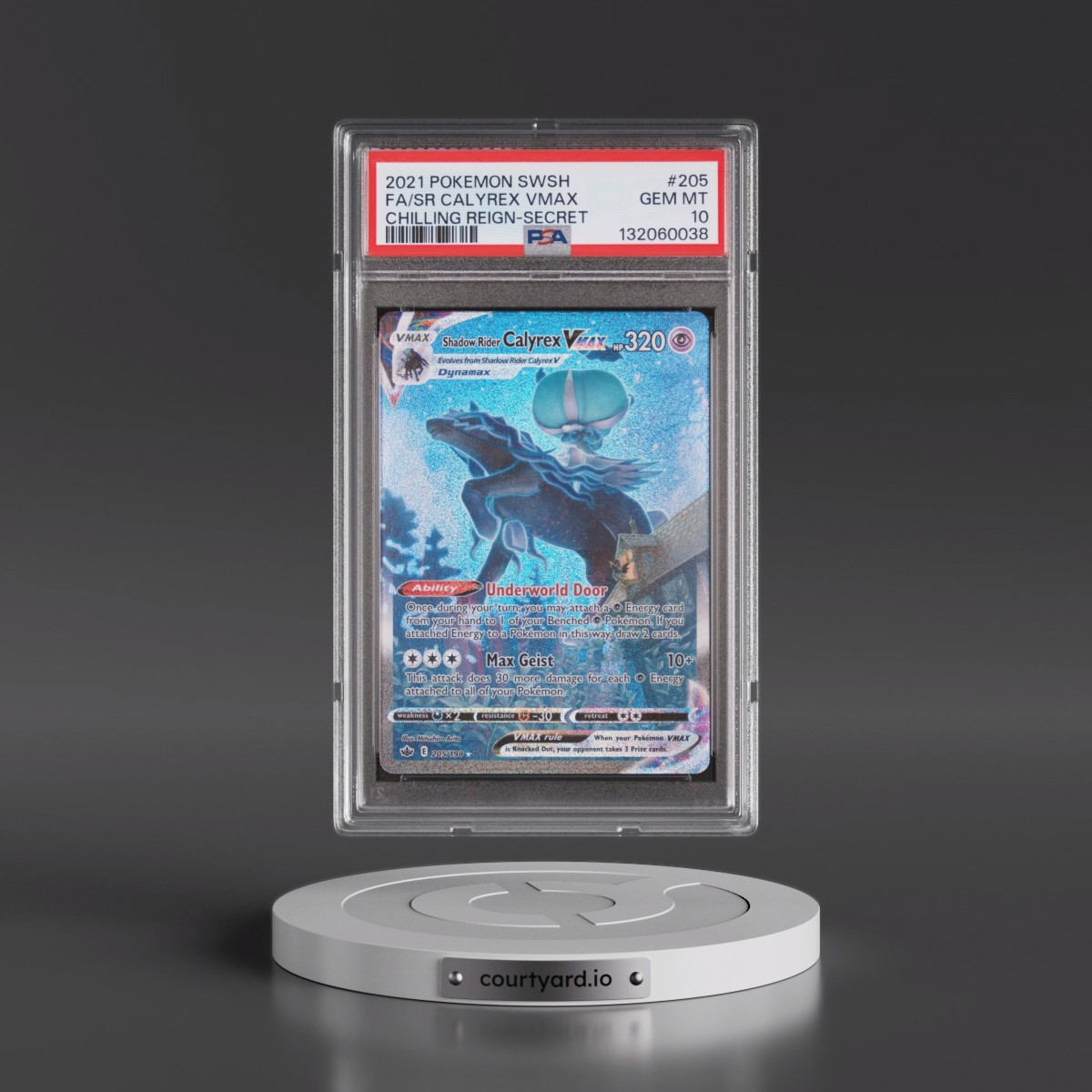 2021 Pokémon Sword & Shield Chilling Reign #205 Shadow Rider Calyrex Vmax - Full Art Secret (PSA 10 GEM MINT)