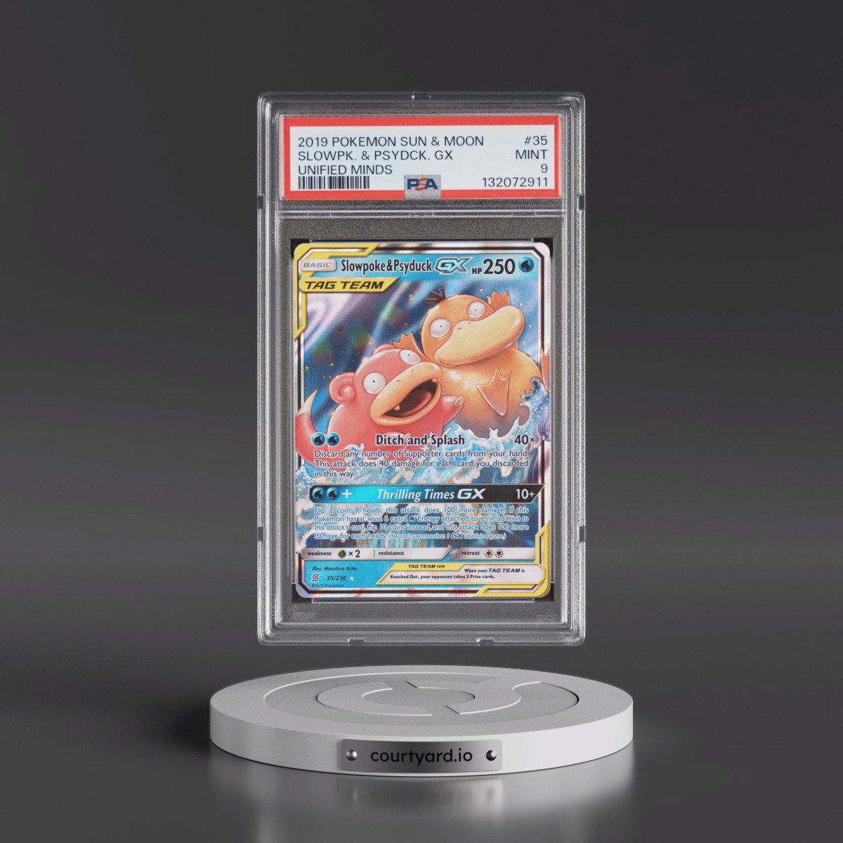 2019 Pokémon Sun & Moon Unified Minds #35 Slowpoke & Psyduck GX - Holo (PSA 9 MINT)