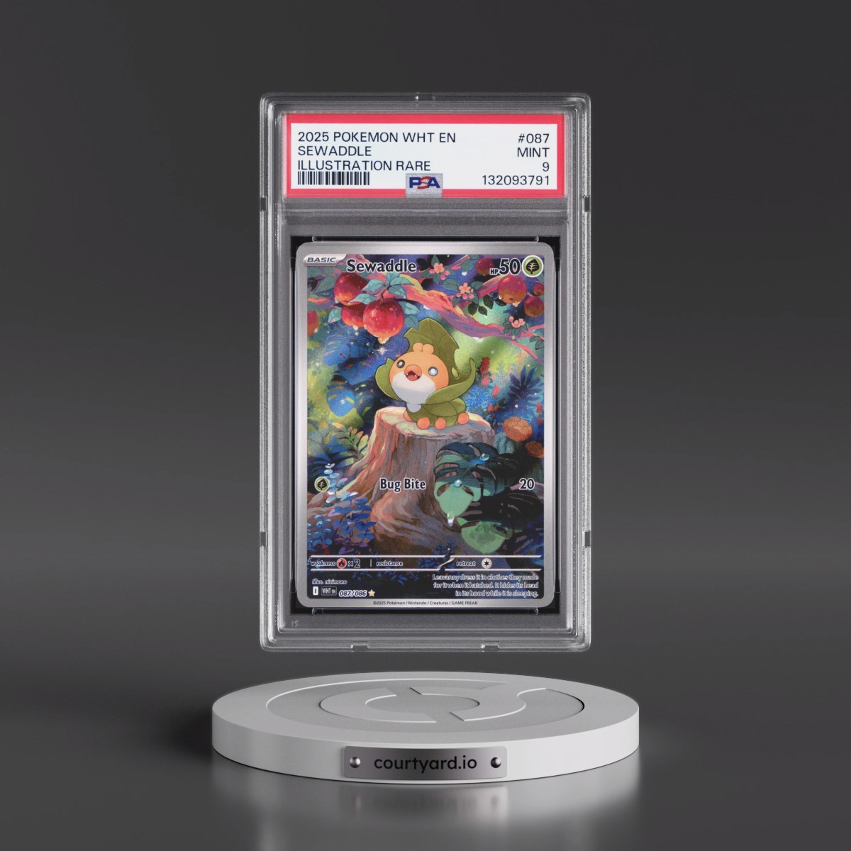 2025 Pokémon Wht EN-White Flare #087 Sewaddle - Illustration Rare (PSA 9 MINT)