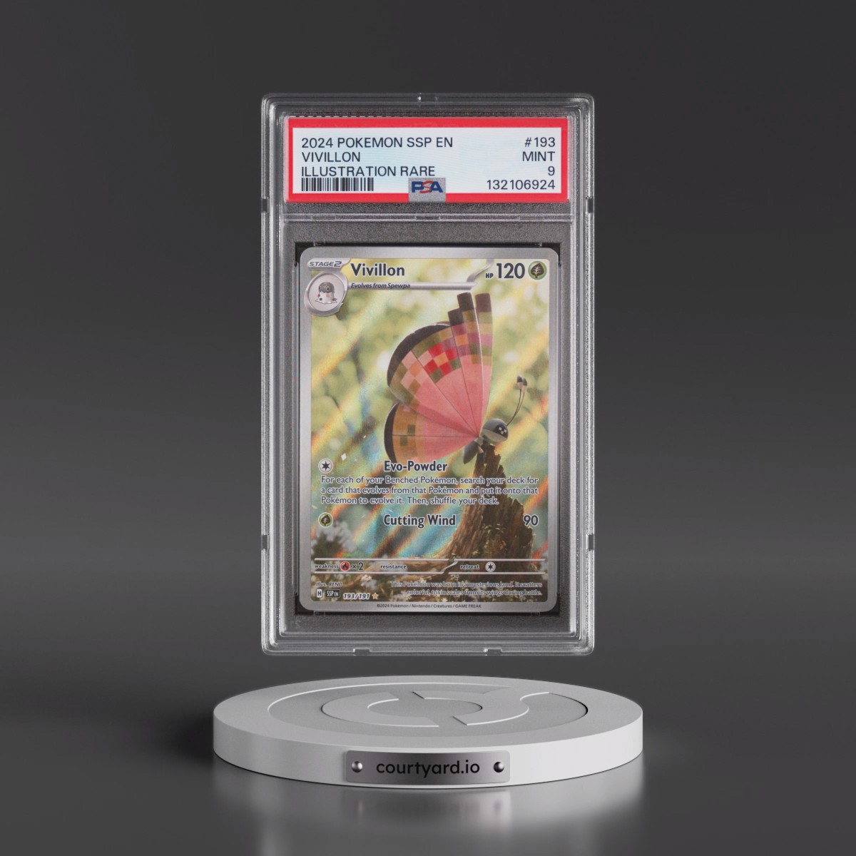 2024 Pokémon Ssp EN-Surging Sparks #193 Vivillon - Illustration Rare (PSA 9 MINT)