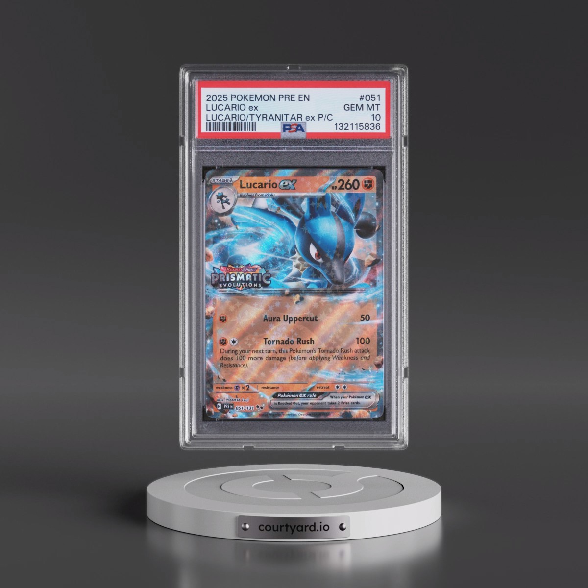 2025 Pokémon Pre EN-Prismatic Evolutions #051 Lucario EX - Holo Lucario EX & Tyranitar EX Premium Collection (PSA 10 GEM MINT)