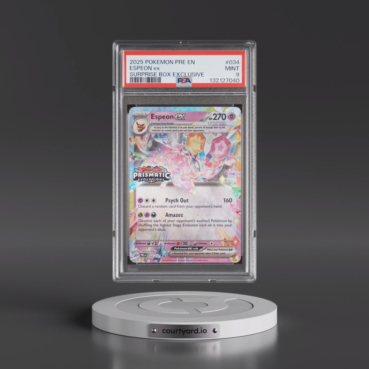 2025 Pokémon Pre EN-Prismatic Evolutions #034 Espeon EX - Holo Surprise Box Exclusive (PSA 9 MINT)