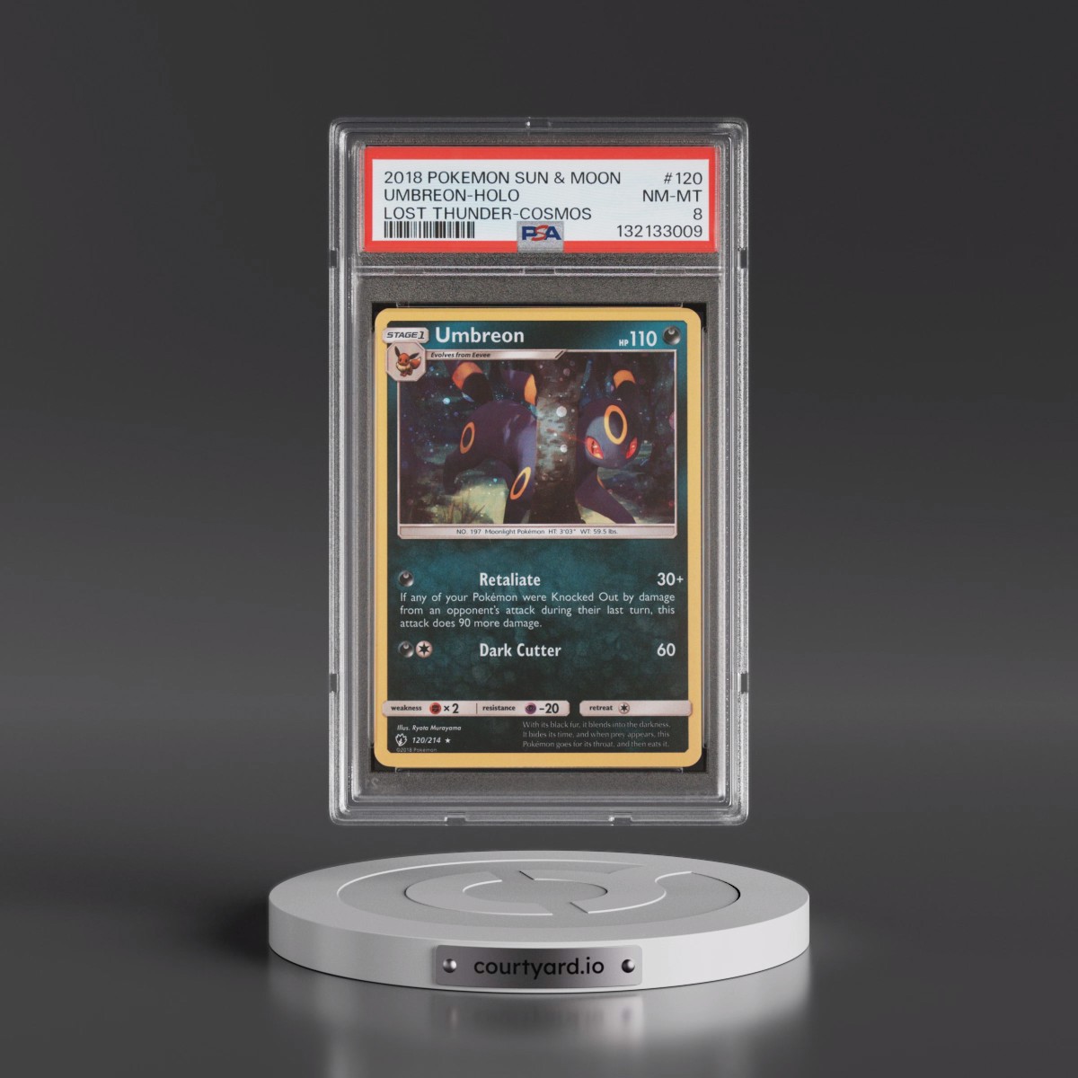 2018 Pokémon Sun & Moon Lost Thunder #120 Umbreon - Holo Cosmos (PSA 8 NM-MT)