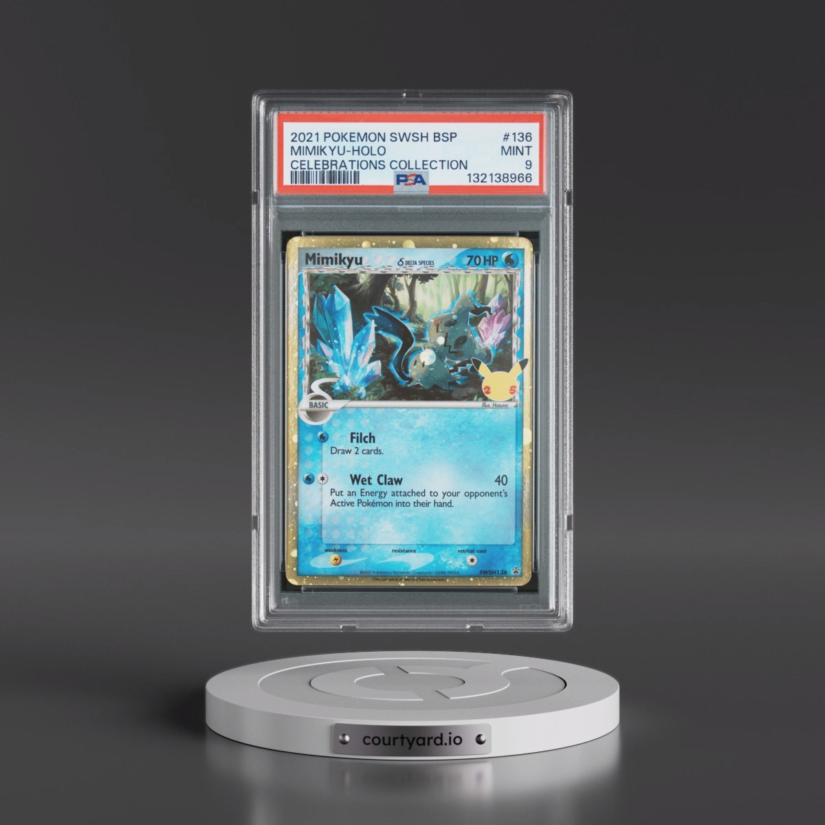 2021 Pokémon Swsh Black Star Promo #136 Mimikyu - Holo Celebrations Collection (PSA 9 MINT)