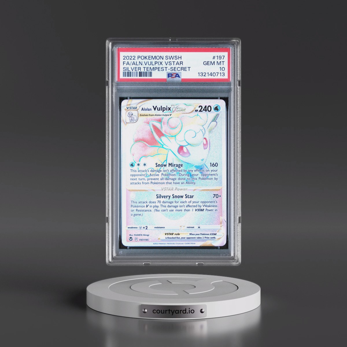 2022 Pokémon Sword & Shield Silver Tempest #197 Alolan Vulpix Vstar - Full Art Secret (PSA 10 GEM MINT)