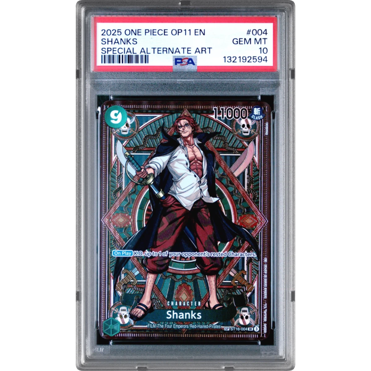 2025 One Piece OP11-A Fist of Divine Speed #004 Shanks - Special Alternate Art (PSA 10 GEM MINT)