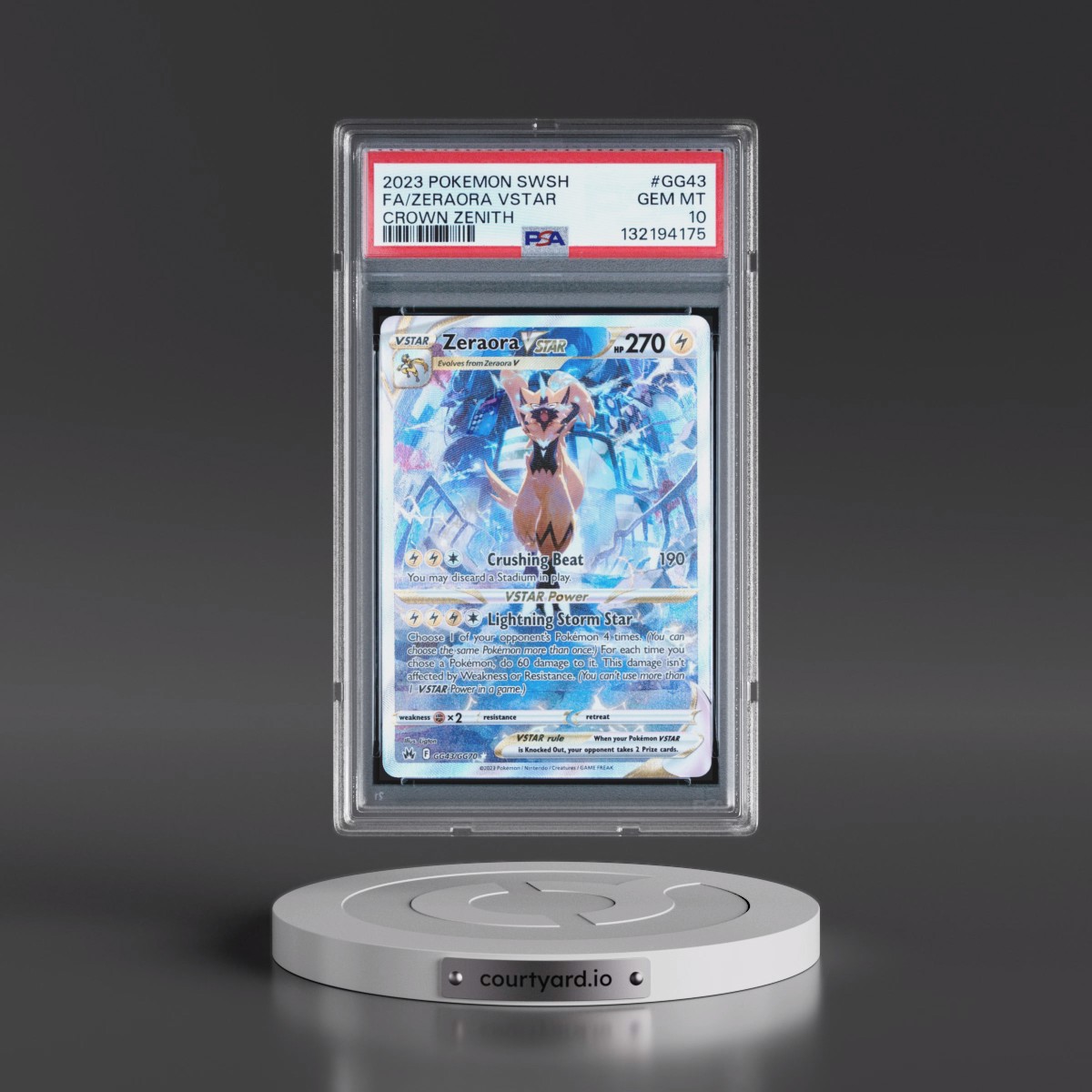 2023 Pokémon Sword and Shield Crown Zenith #GG43 Zeraora Vstar - Full Art (PSA 10 GEM MINT)