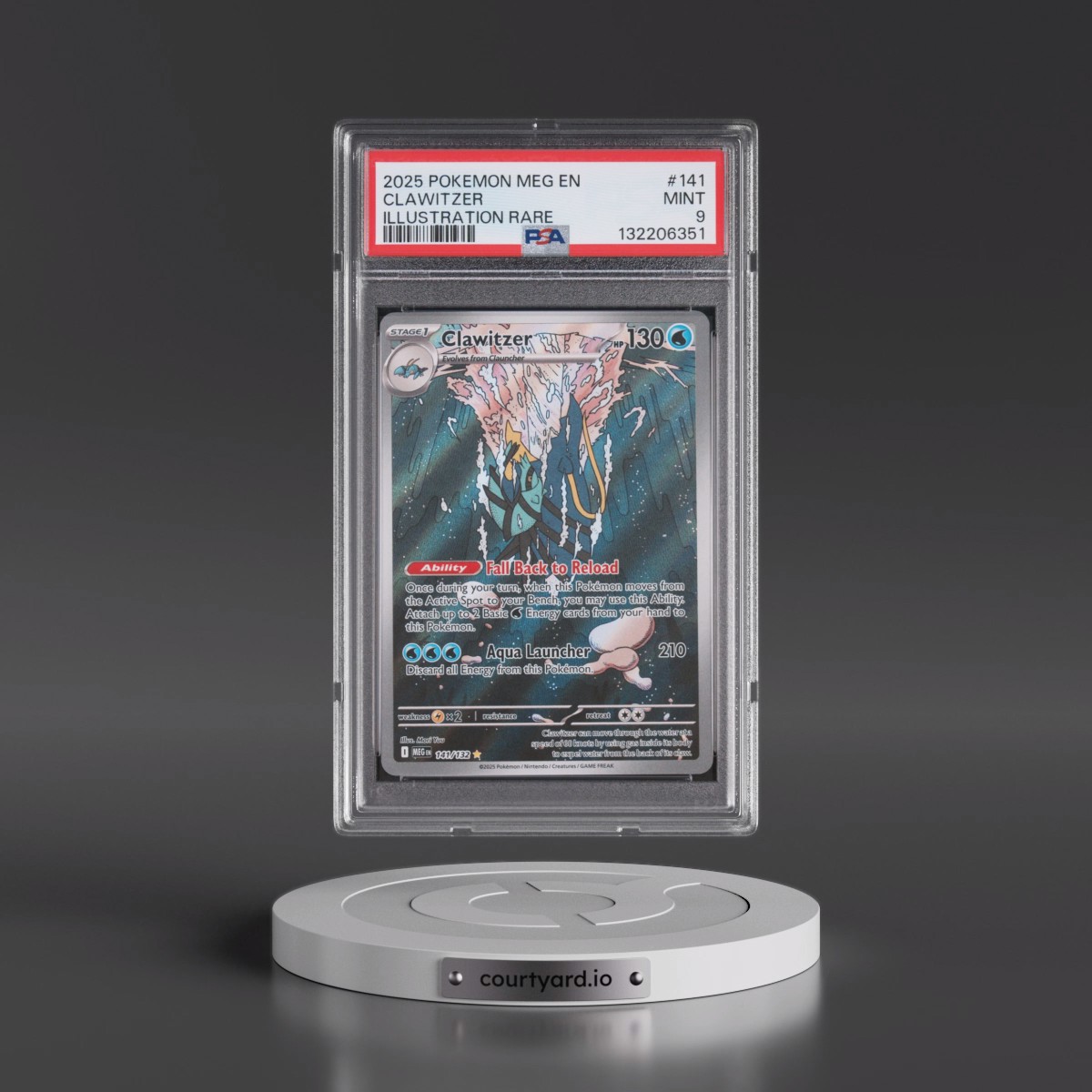 2025 Pokémon Meg EN-Mega Evolution #141 Clawitzer - Illustration Rare (PSA 9 MINT)