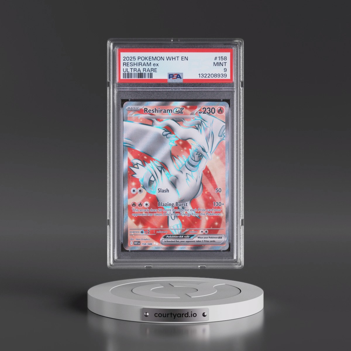 2025 Pokémon Wht EN-White Flare #158 Reshiram EX - Holo Ultra Rare (PSA 9 MINT)