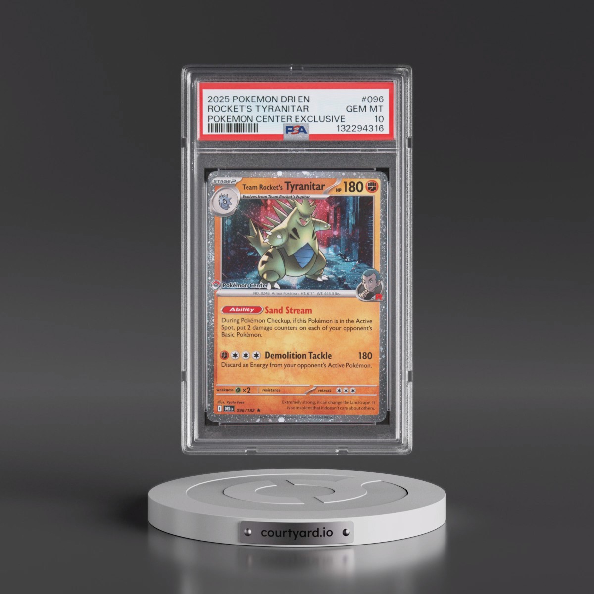 2025 Pokémon Dri EN-Destined Rivals #096 Team Rocket's Tyranitar - Pokemon Center Exclusive (PSA 10 GEM MINT)