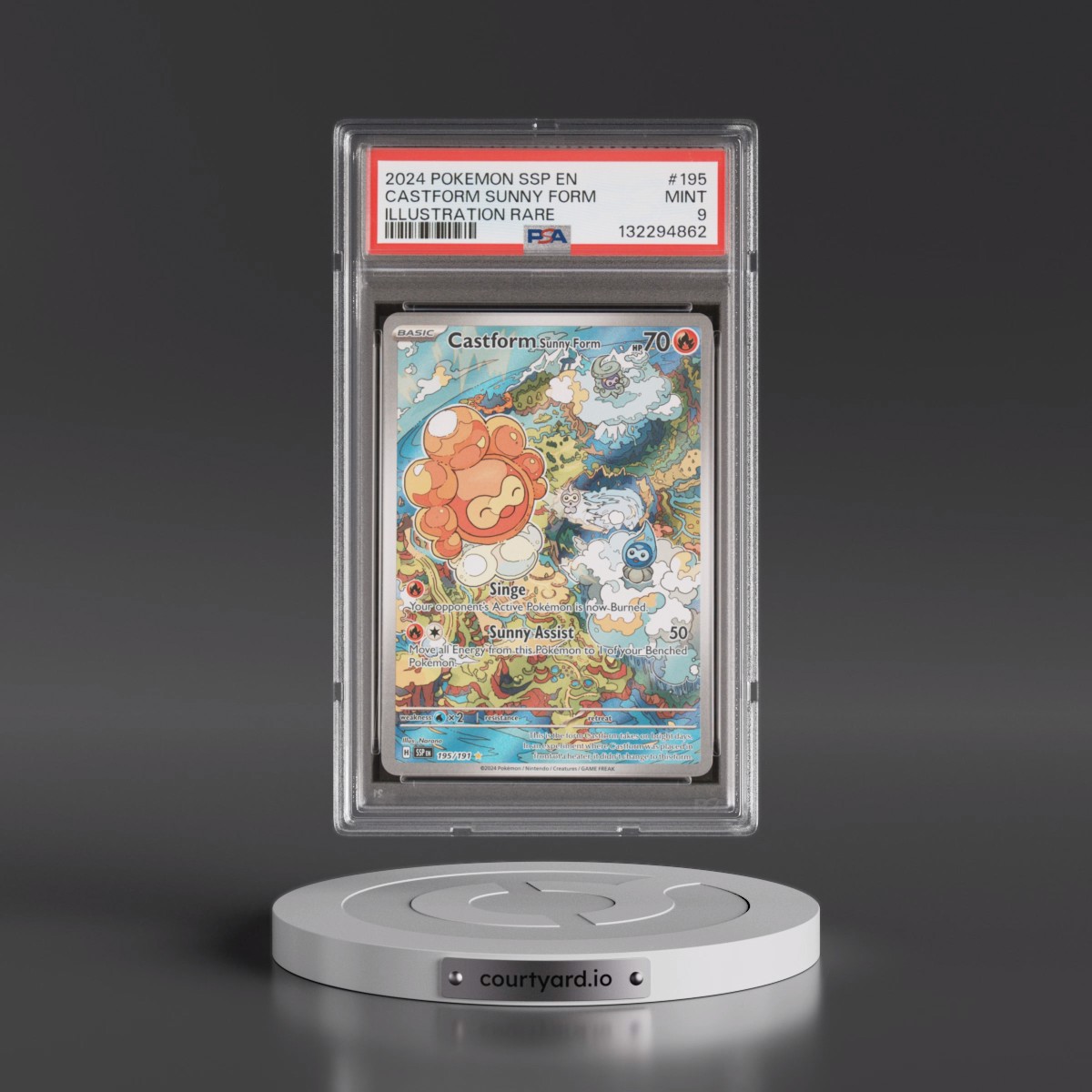 2024 Pokémon Ssp EN-Surging Sparks #195 Castform Sunny Form - Illustration Rare (PSA 9 MINT)