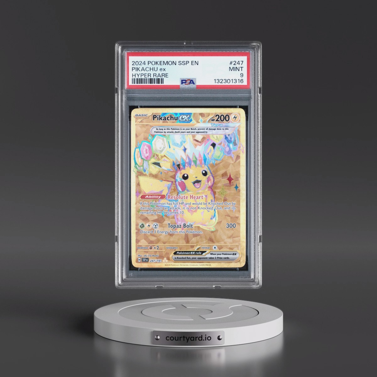2024 Pokémon Ssp EN-Surging Sparks #247 Pikachu EX - Holo Hyper Rare (PSA 9 MINT)