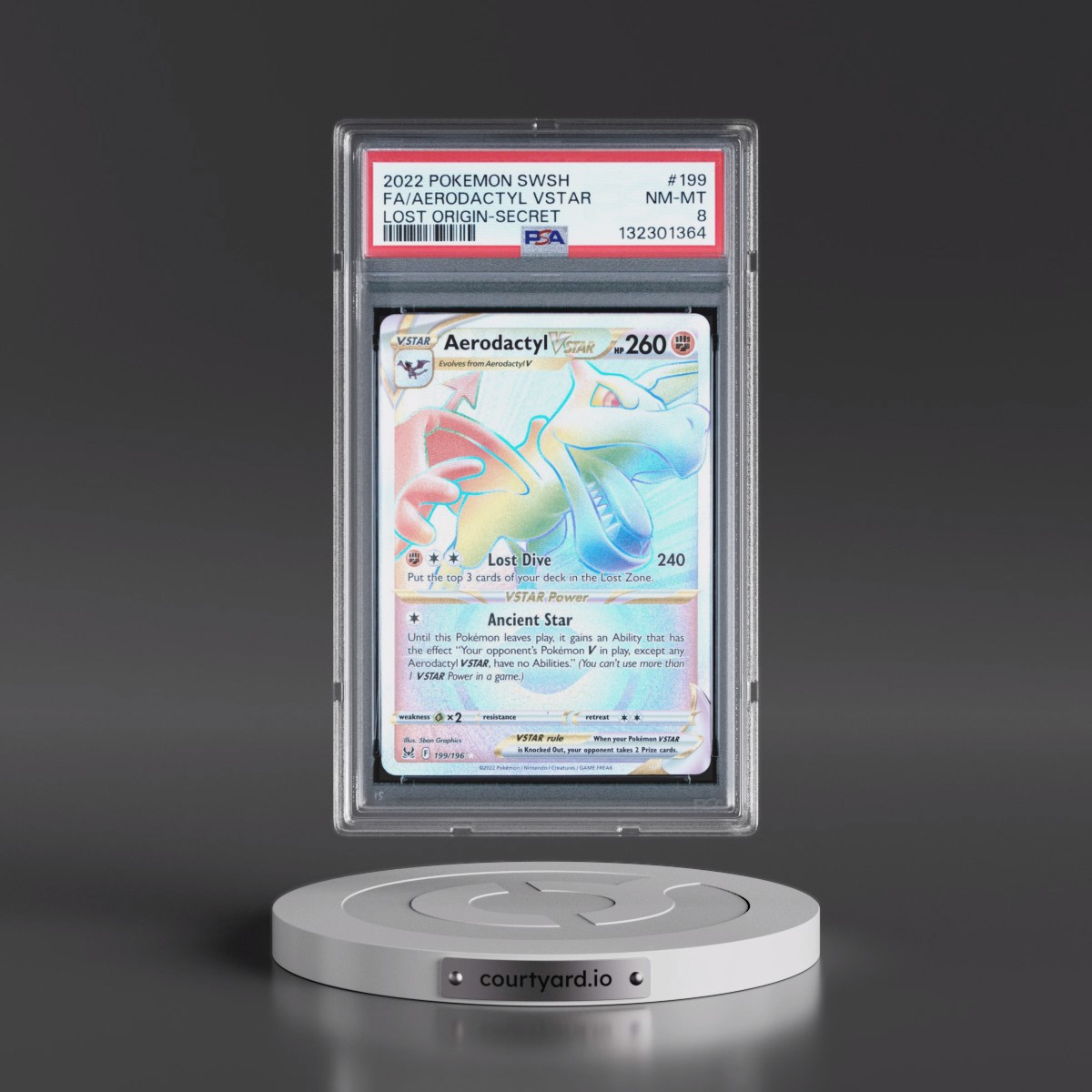 2022 Pokémon Sword & Shield Lost Origin #199 Aerodactyl Vstar - Full Art Secret (PSA 8 NM-MT)