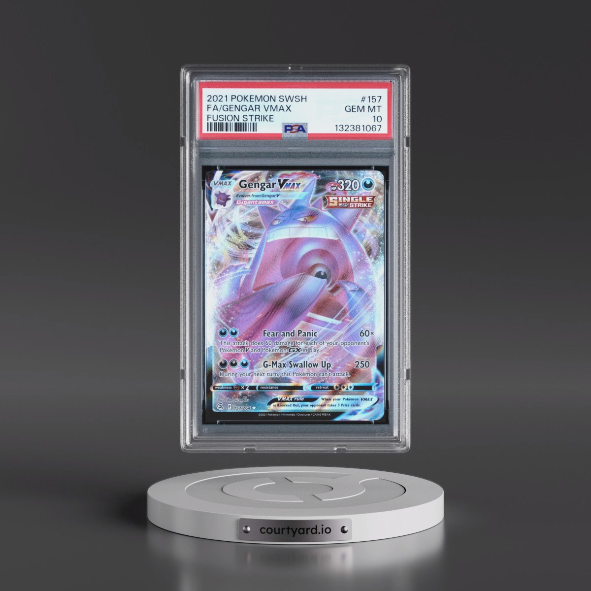 2021 Pokémon Sword & Shield Fusion Strike #157 Gengar Vmax - Full Art (PSA 10 GEM MINT)