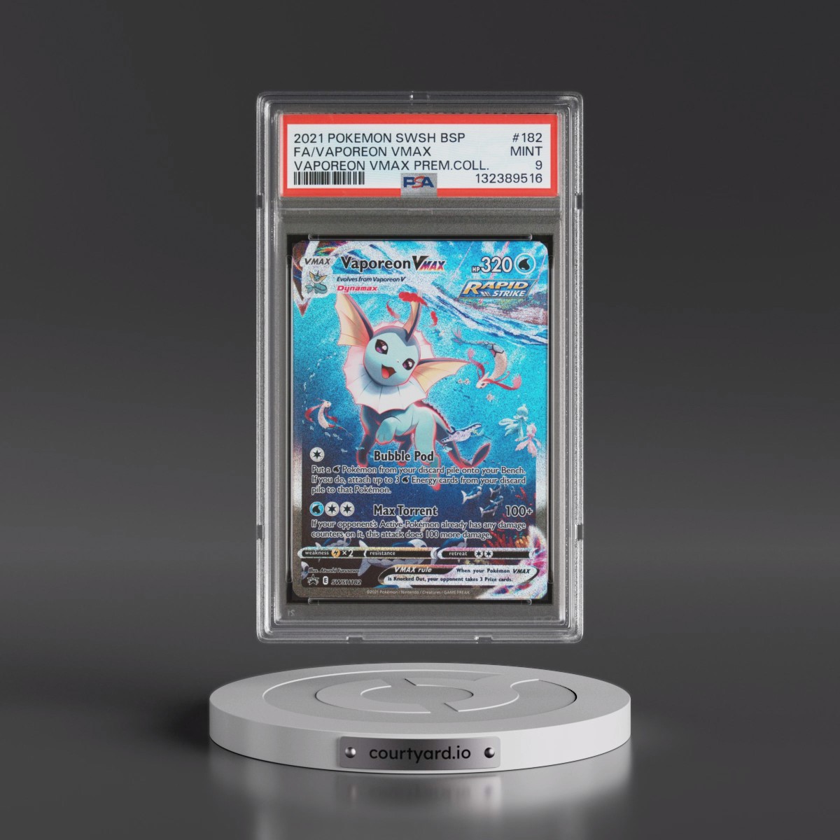 2021 Pokémon Swsh Black Star Promo #182 Vaporeon Vmax - Full Art Vaporeon Vmax Premium Collection (PSA 9 MINT)