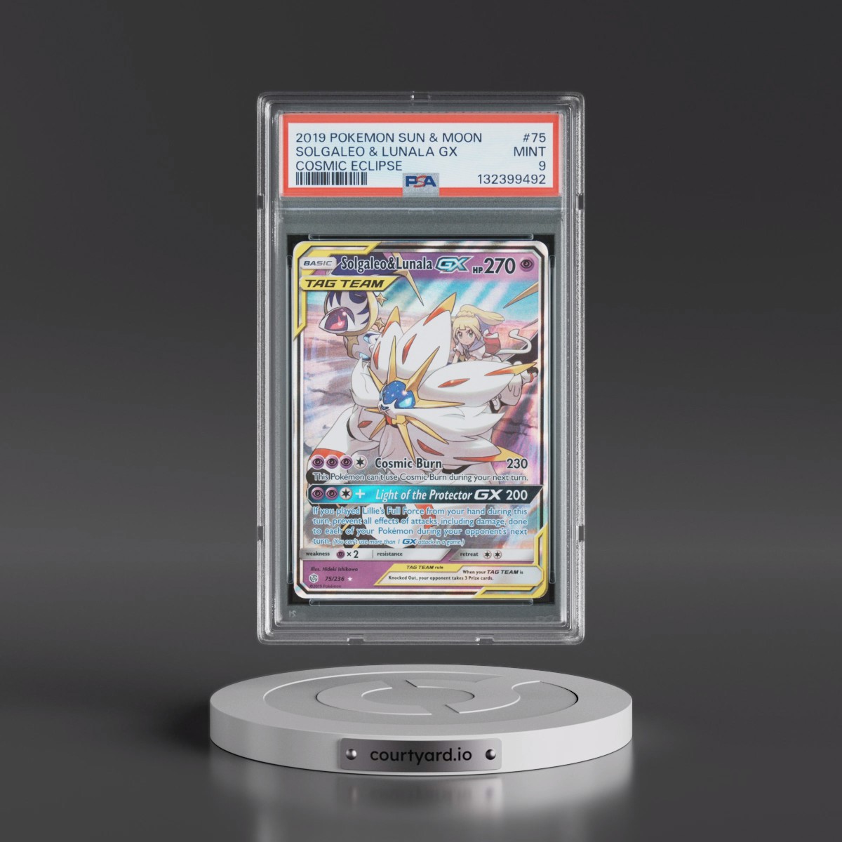 2019 Pokémon Sun & Moon Cosmic Eclipse #75 Solgaleo & Lunala GX - Holo (PSA 9 MINT)