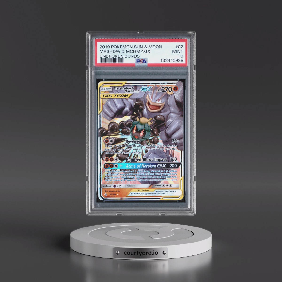 2019 Pokémon Sun & Moon Unbroken Bonds #82 Marshadow & Machamp GX - Holo (PSA 9 MINT)