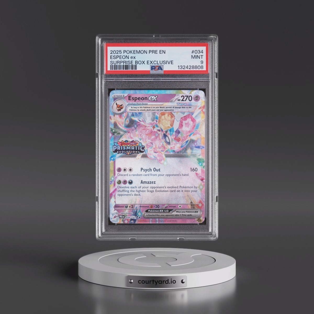2025 Pokémon Pre EN-Prismatic Evolutions #034 Espeon EX - Holo Surprise Box Exclusive (PSA 9 MINT)