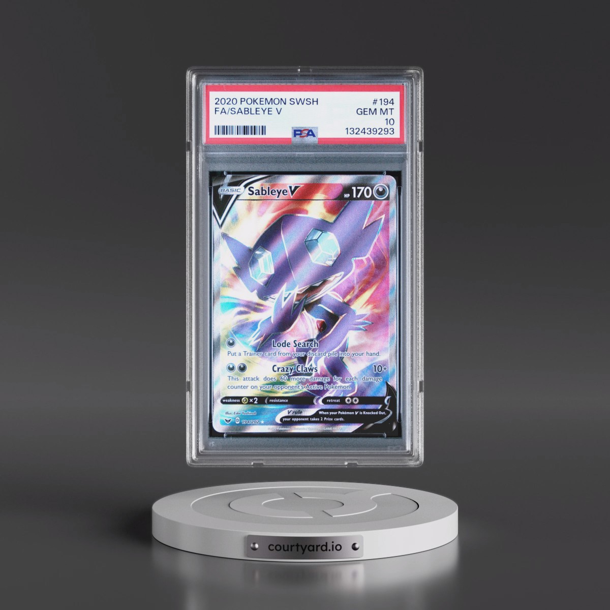 2020 Pokémon Sword & Shield #194 Sableye V - Holo Full Art (PSA 10 GEM MINT)