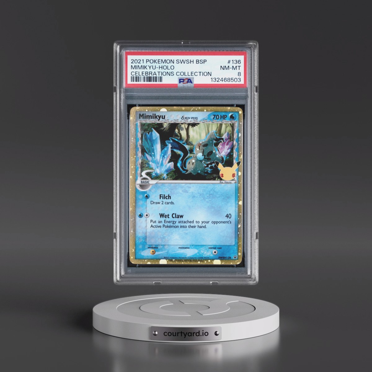 2021 Pokémon Swsh Black Star Promo #136 Mimikyu - Holo Celebrations Collection (PSA 8 NM-MT)