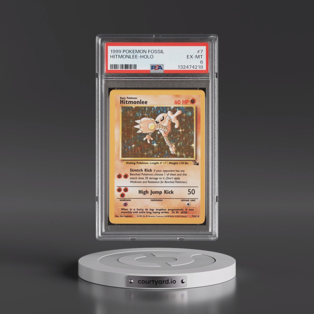 1999 Pokémon Fossil #7 Hitmonlee - Holo (PSA 6 EX-MT)